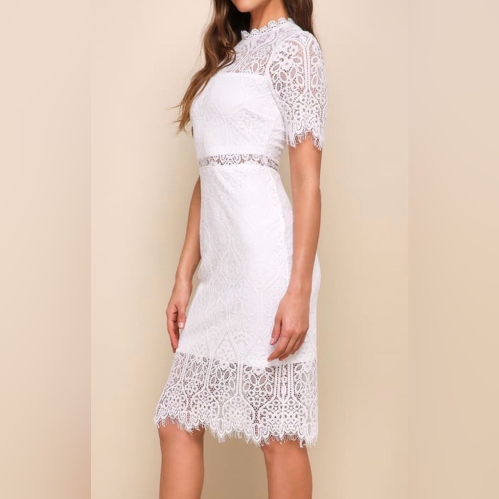 Lulu's White Lace Midi Dress